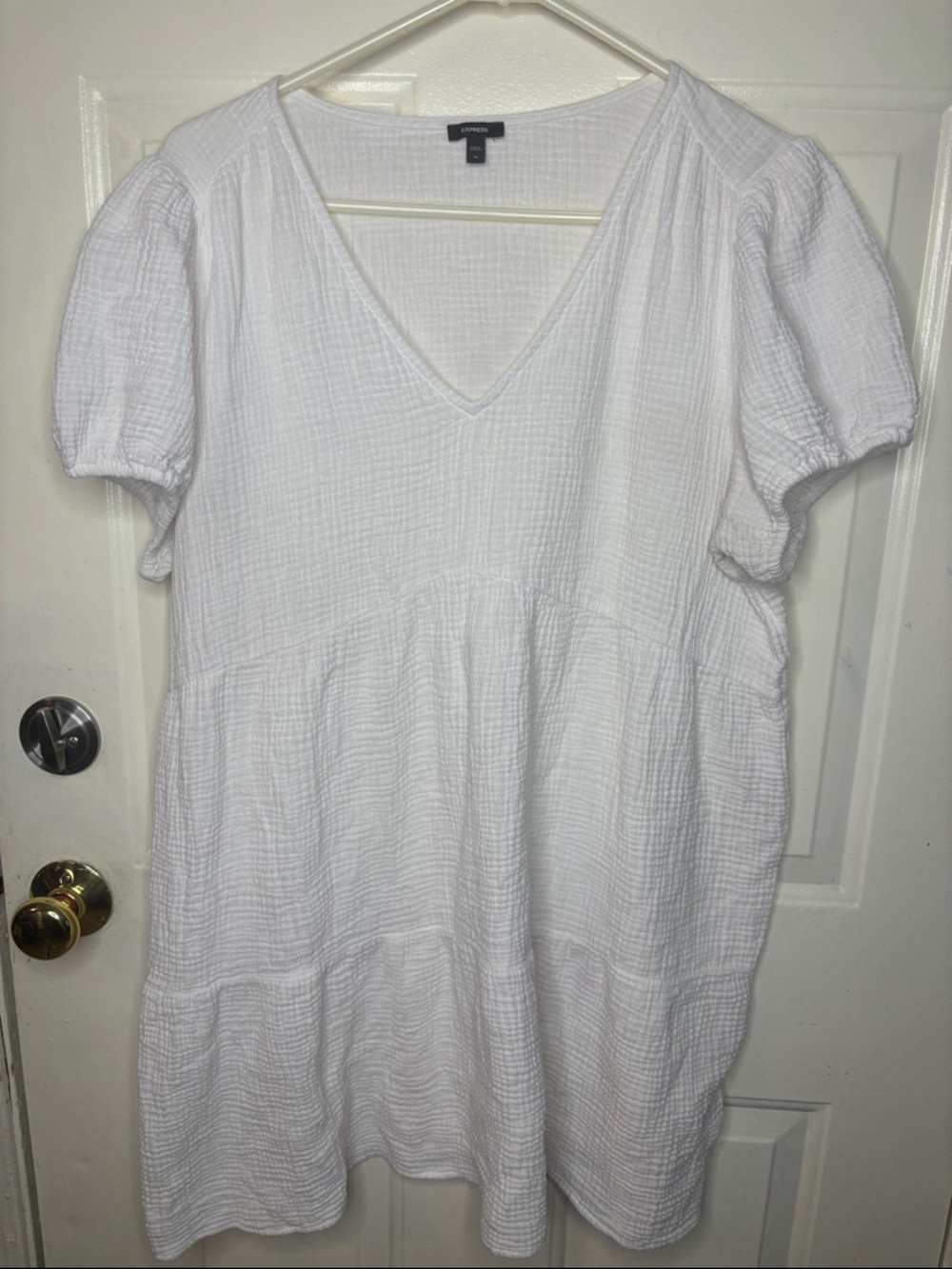 Express White V-Neck Tiered Midi Dress